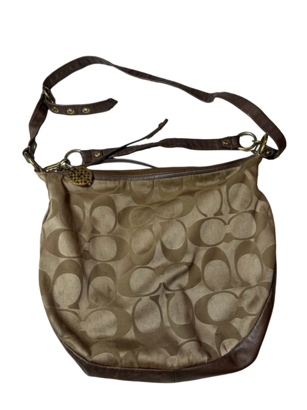 Coach Signature Sateen Ali Large Hobo Shoulder Bag Brown Leather Y2K
